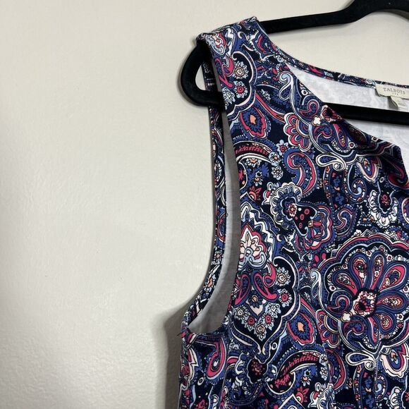 Talbots Dress Women's Large Blue Pink Paisley Sheath Midi Sleeveless Office Work - Picture 3 of 7
